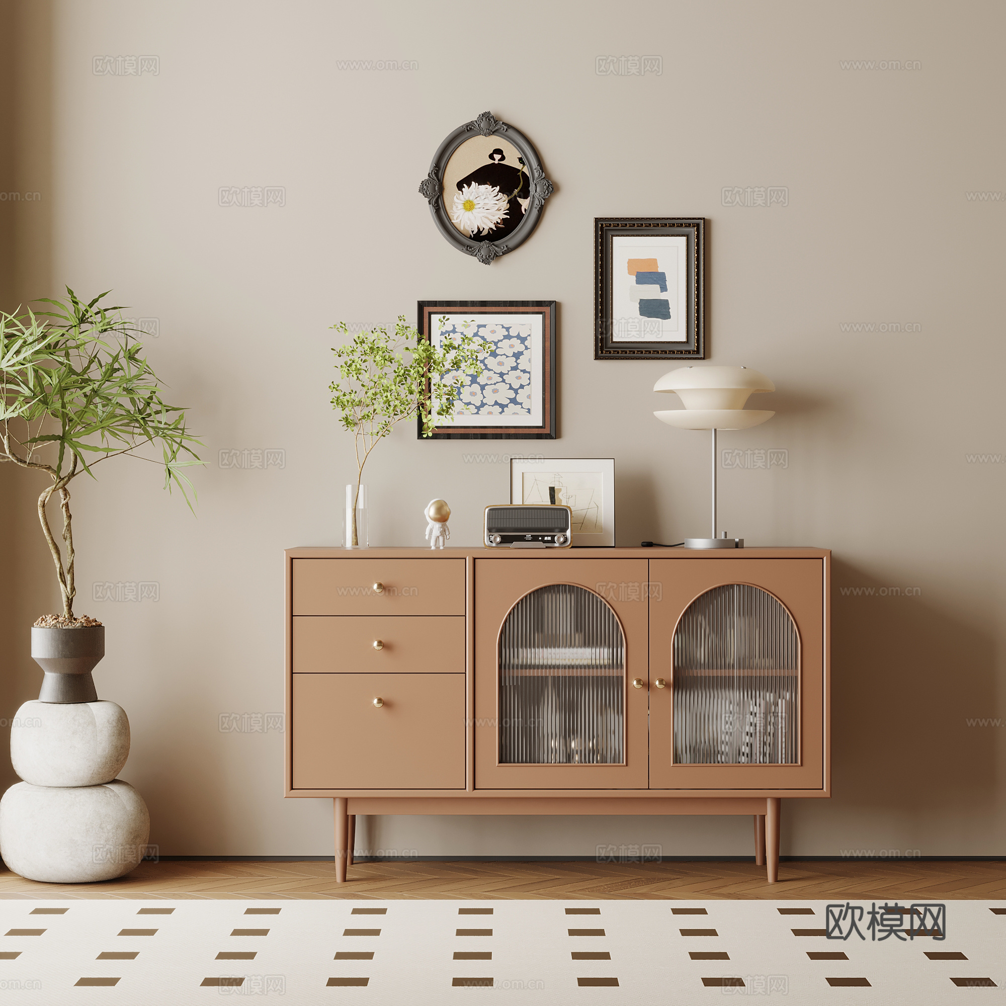 中古风玄关柜 边柜su模型