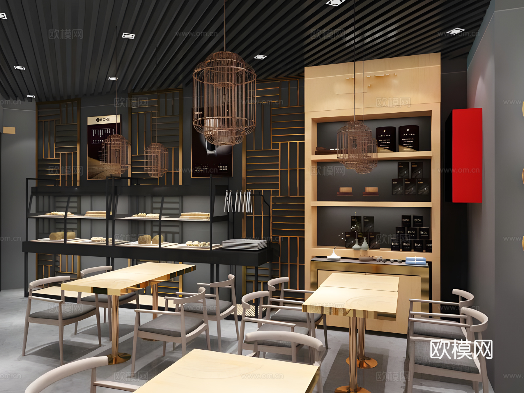 奶茶店 最新全套施工图 效果图合集cad施工图下载（渲染图2）