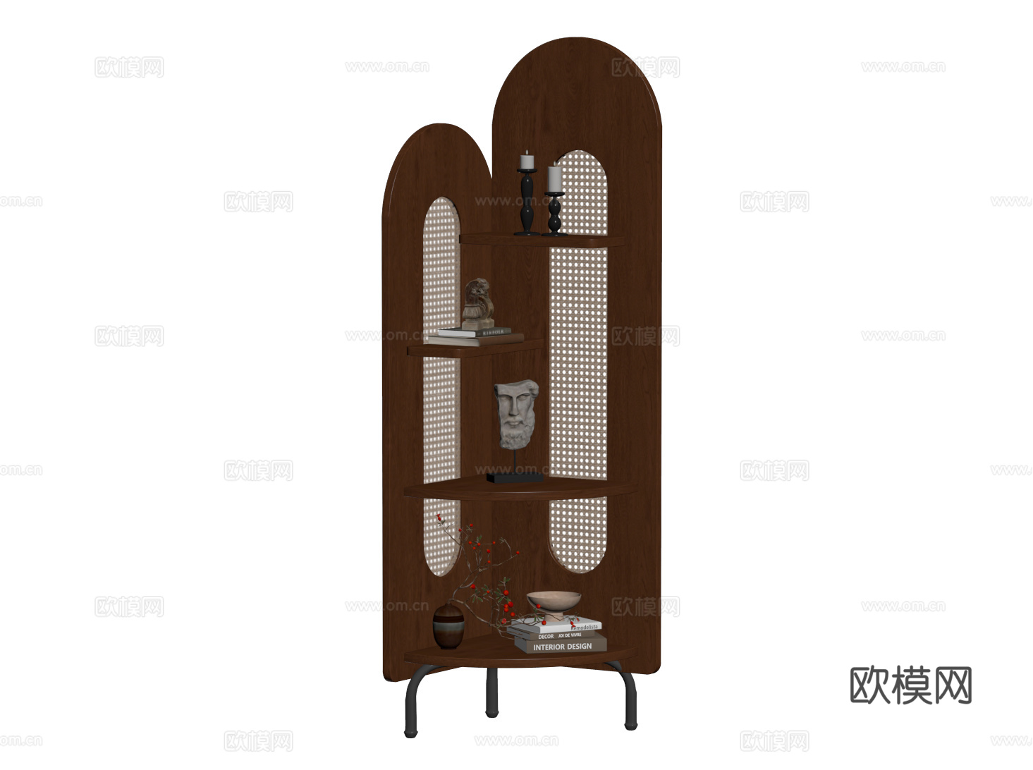 法式中古置物架 转角书架 三角置物架 墙角装饰架 收纳架su模型