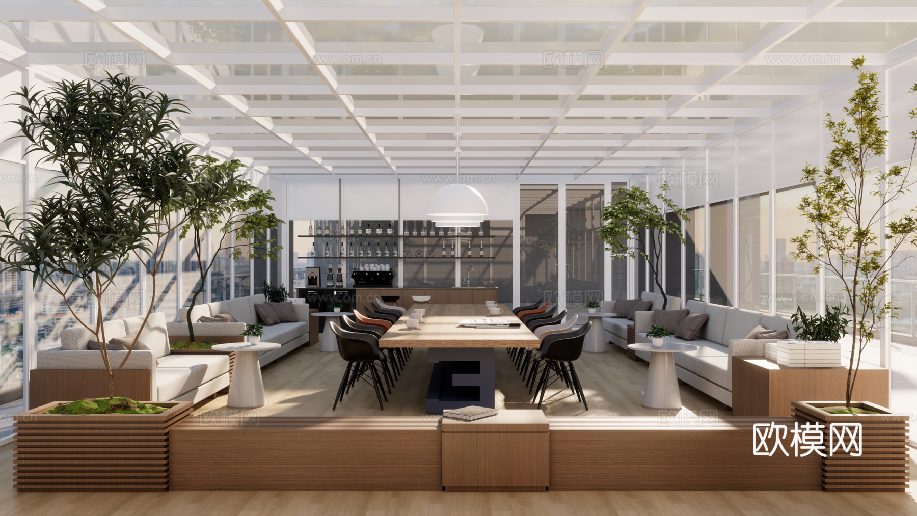 阳光房 休息室 会议桌su模型