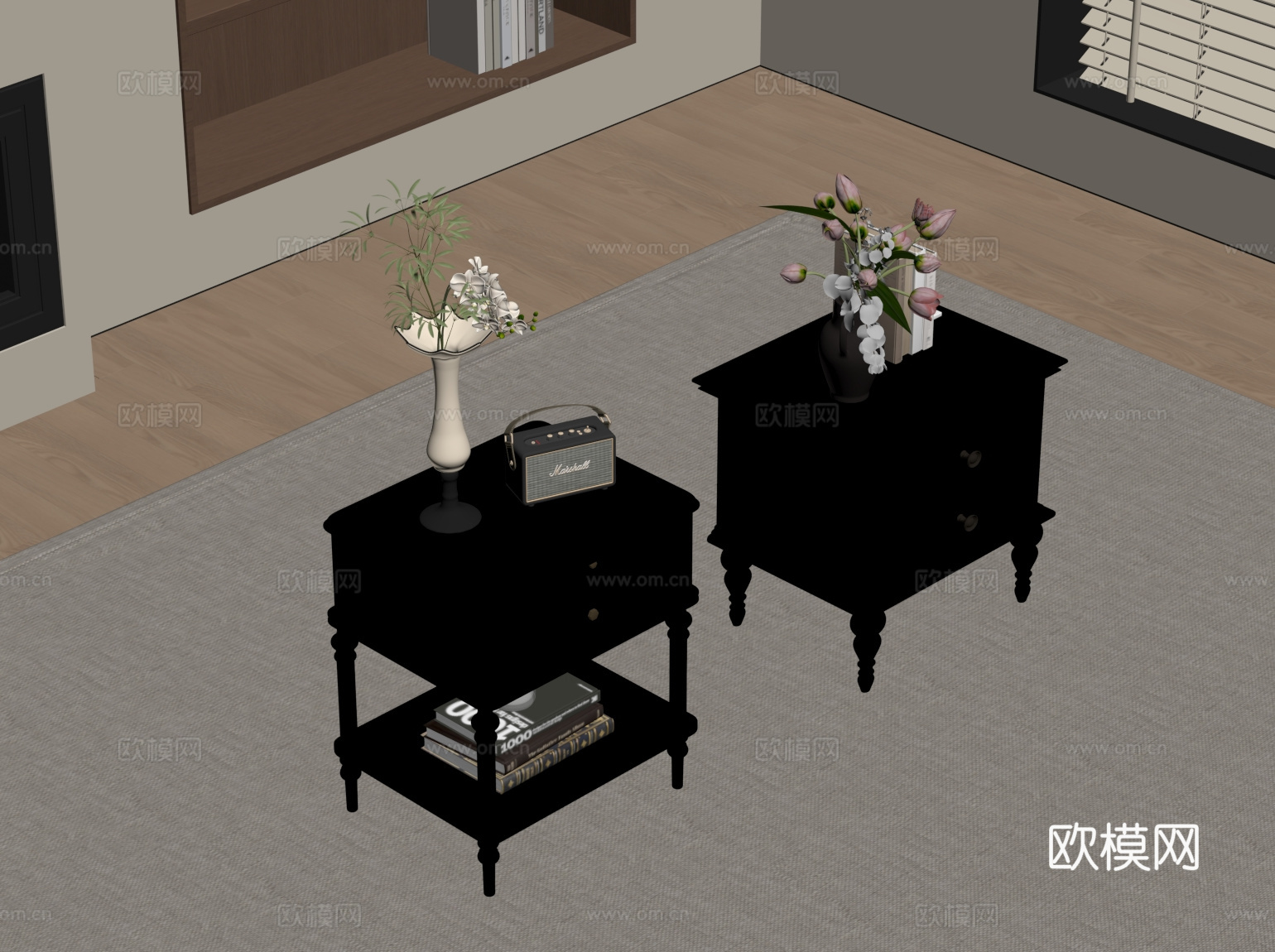 法式复古风床头柜 边柜su模型下载（渲染图2）