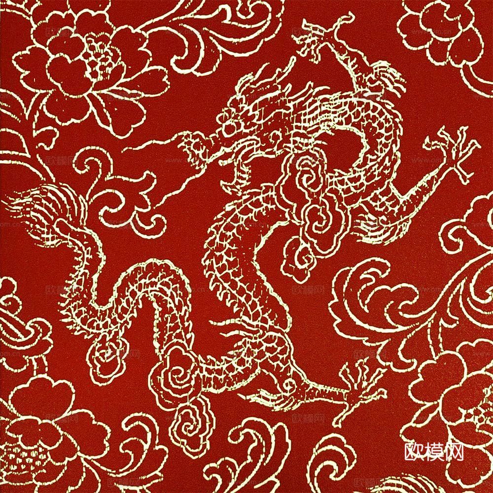 现代新中式花纹布纹_红色线条布纹_鱼骨布纹贴图