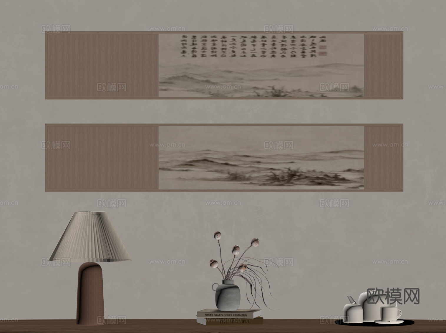 新中式挂画su模型