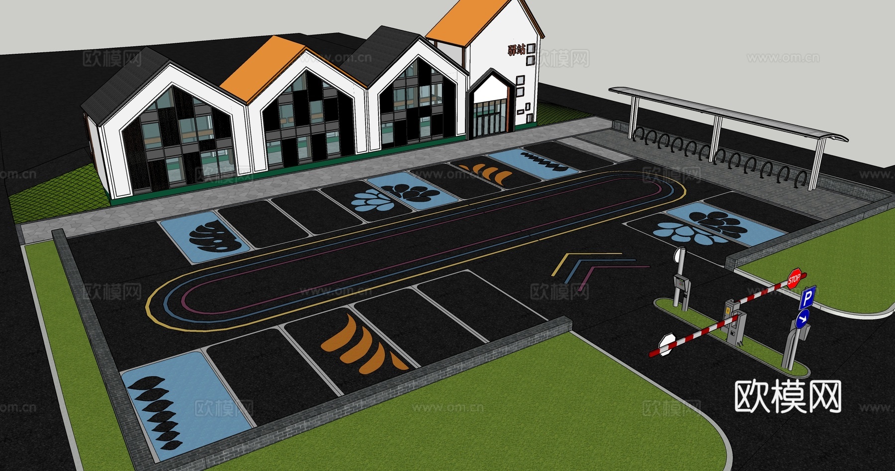 现代生态停车场 户外停车场 景区停车场su模型
