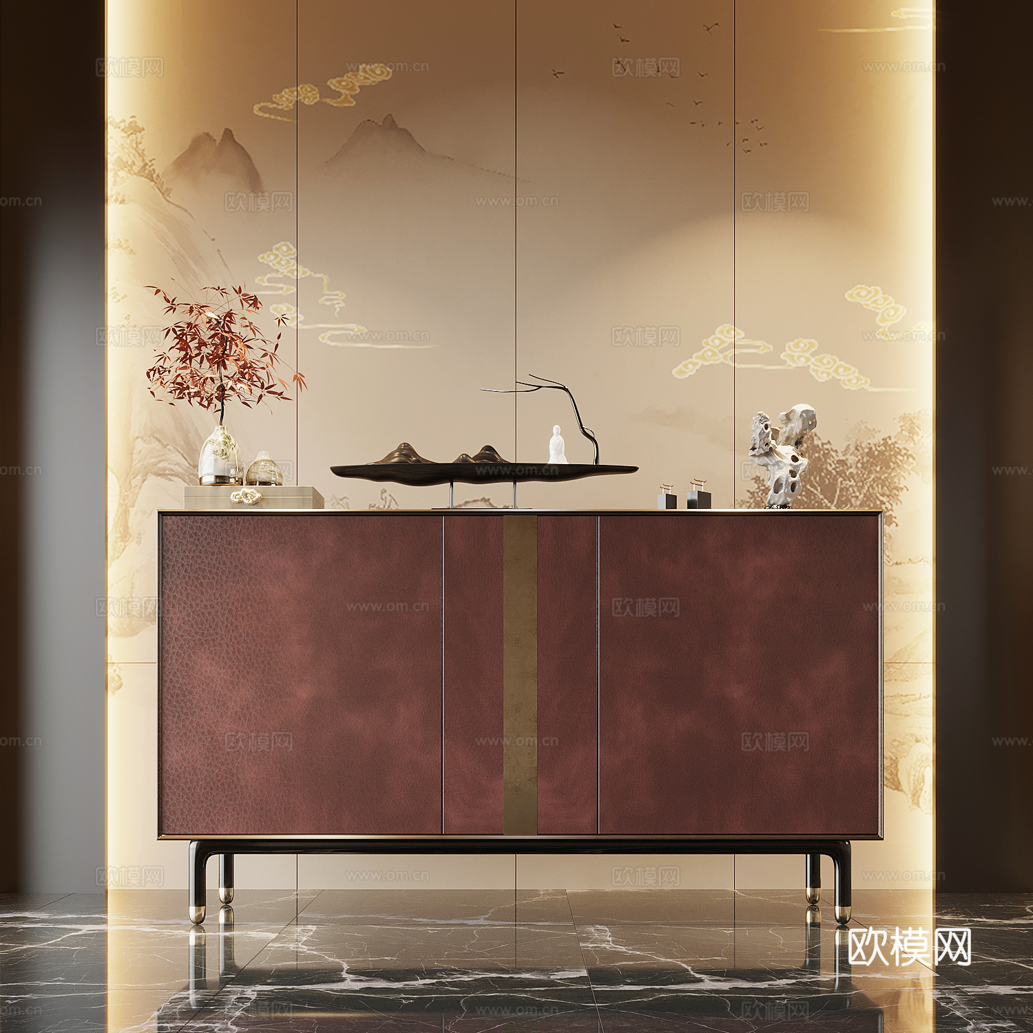 新中式玄关柜su模型