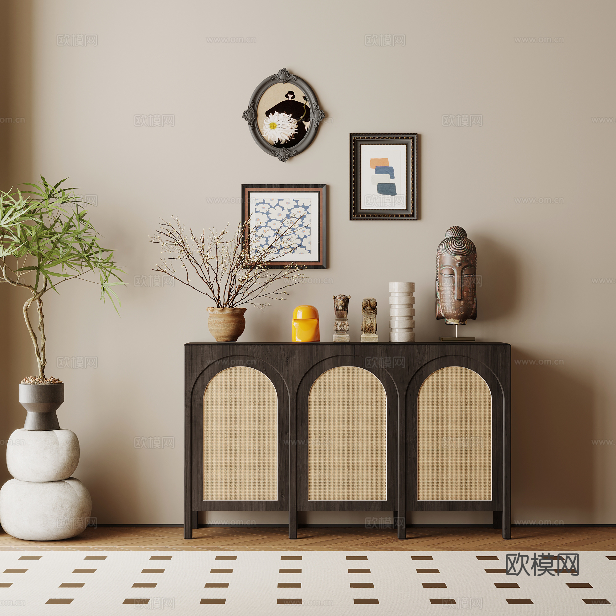 法式复古风玄关柜 边柜su模型