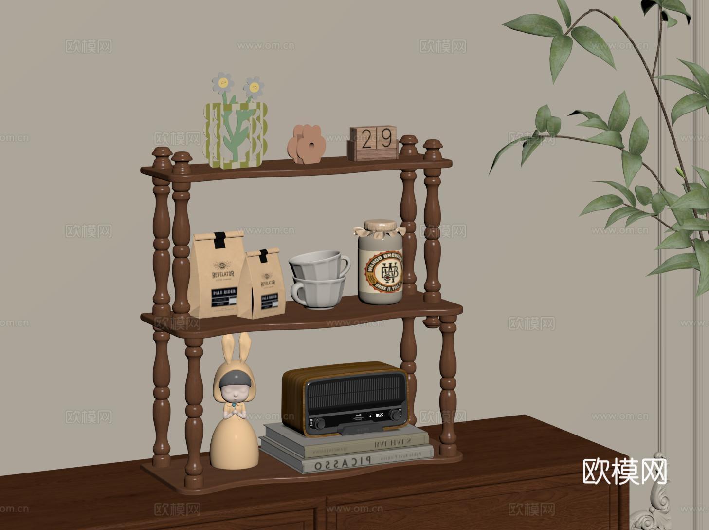 法式置物架 复古收纳架 装饰架 三层展示架 杯架su模型