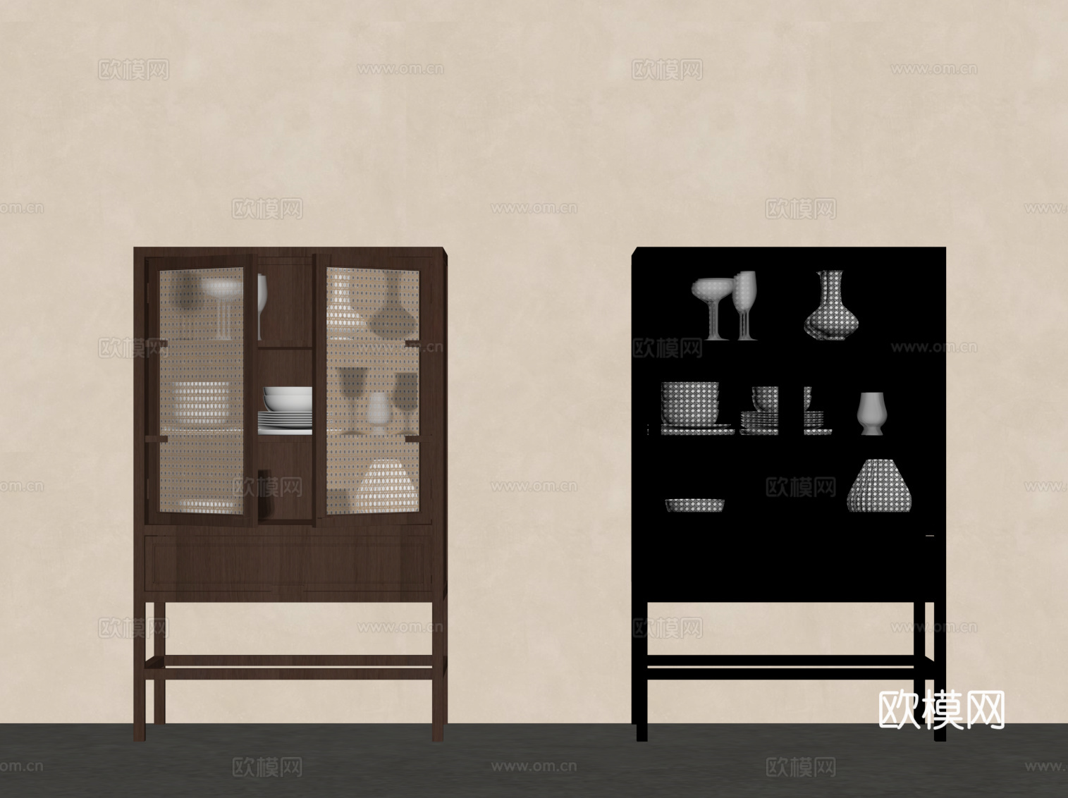中古风边柜 备餐柜su模型