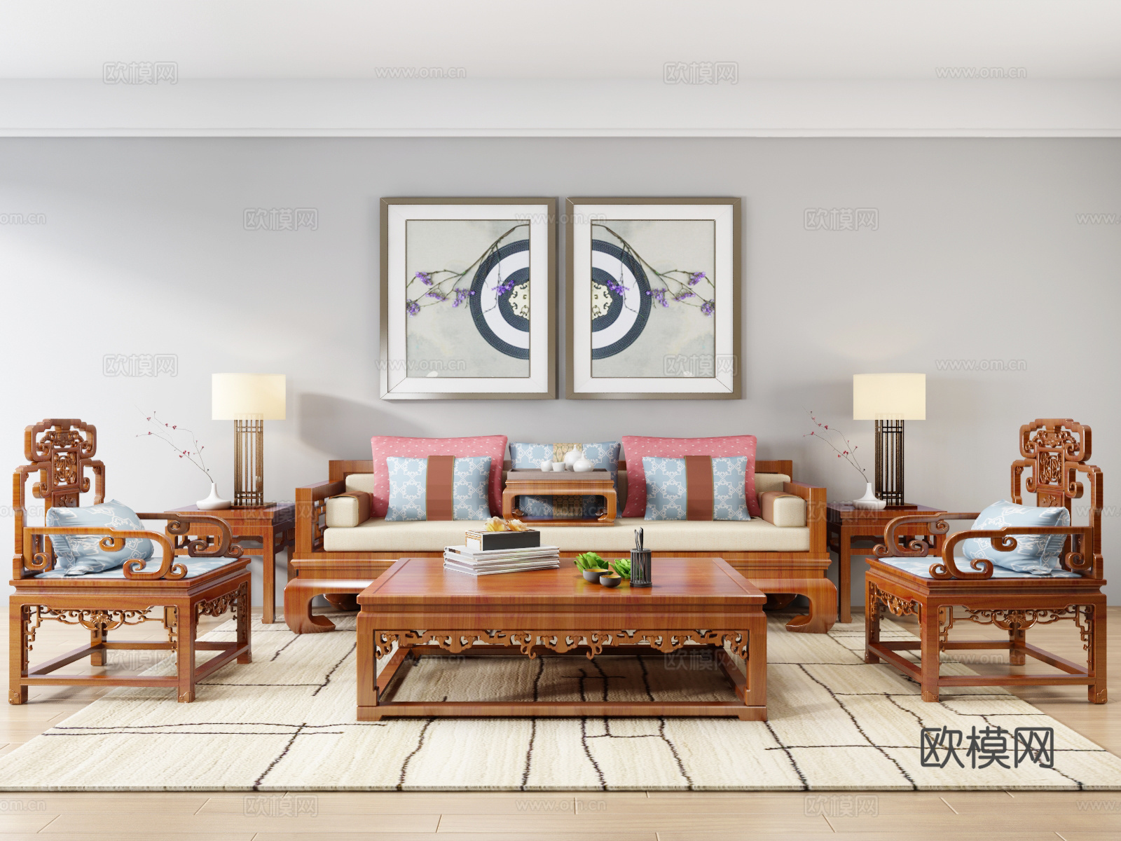 传统中式沙发茶几组合3d模型
