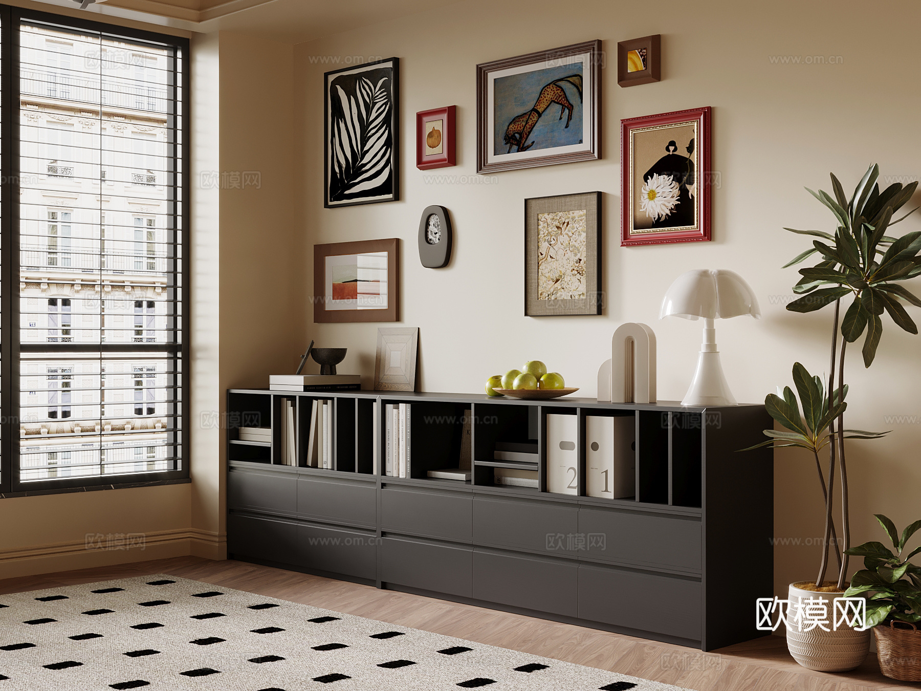 中古风边柜su模型