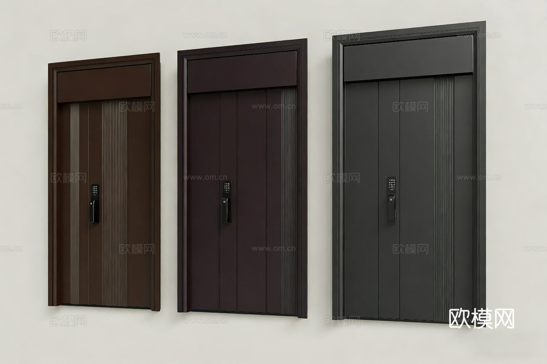 现代智能入户门 防盗门 子母门 对开门su模型