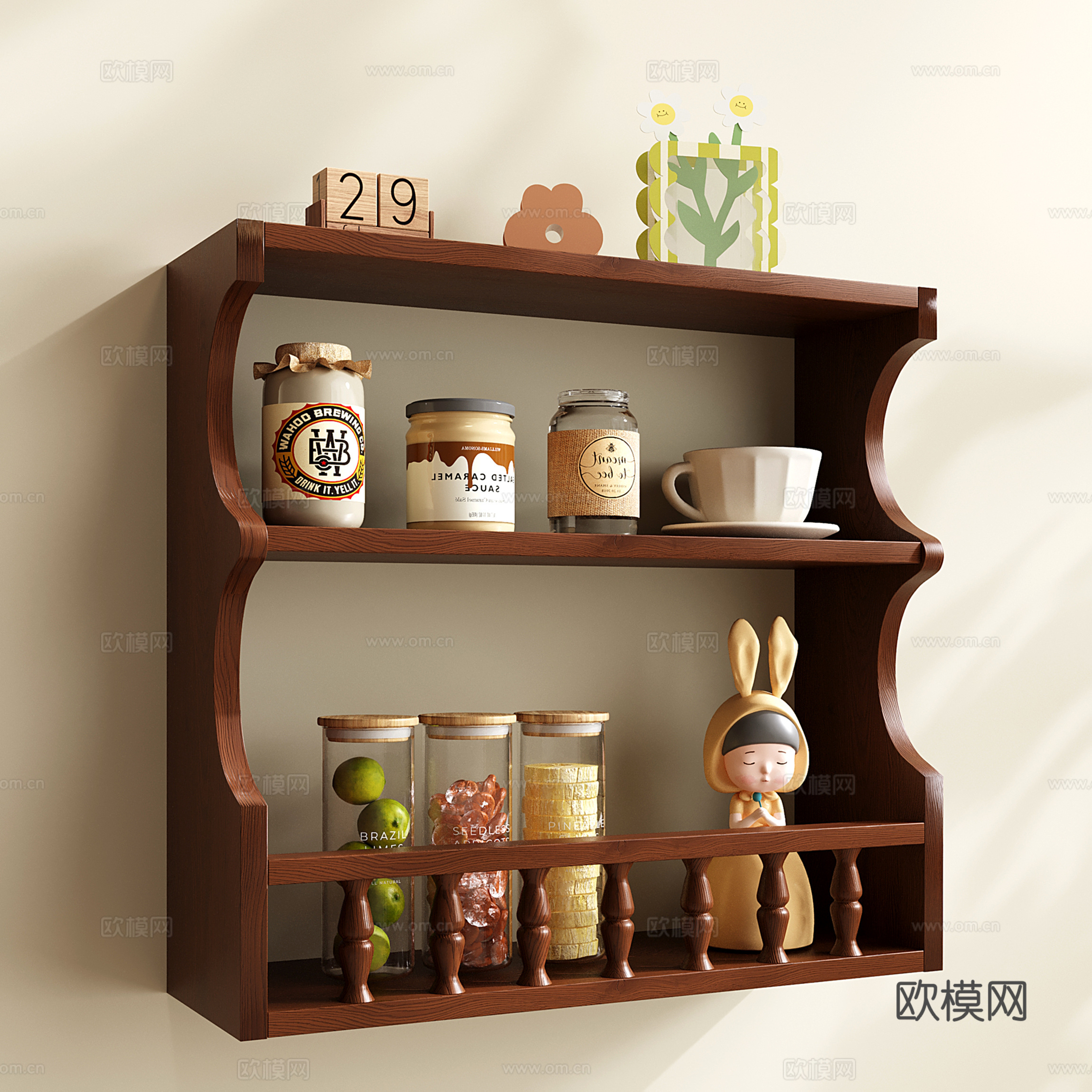 法式置物架 复古收纳架 壁挂手办展示架 书架 杯子架su模型