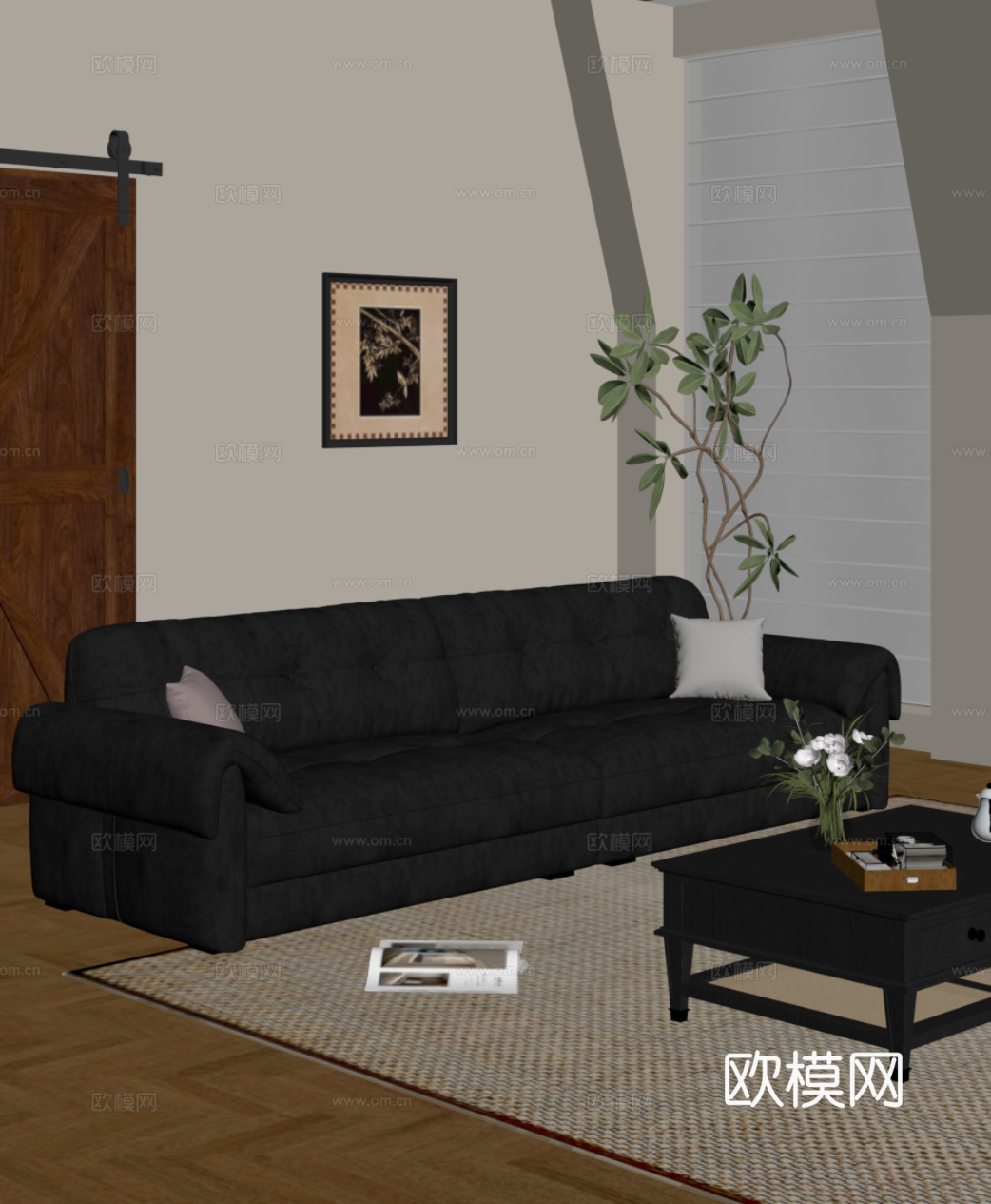 法式复古风多人沙发 直排沙发su模型