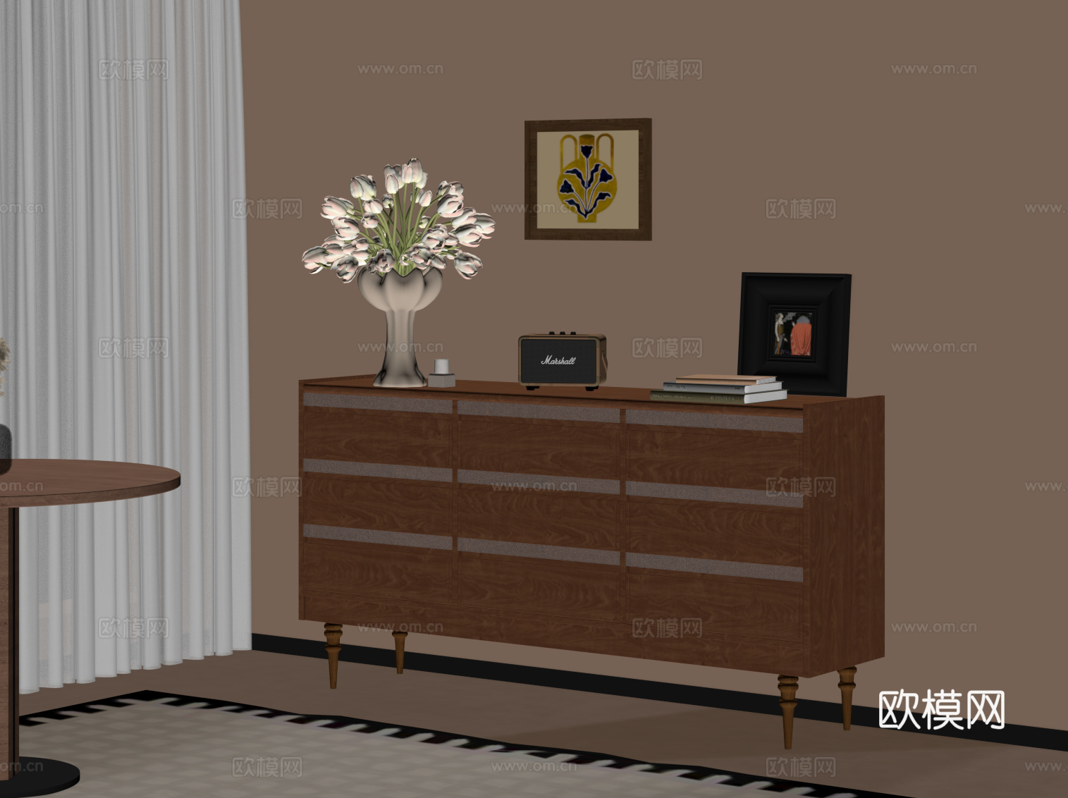 中古风玄关柜 边柜 斗柜su模型