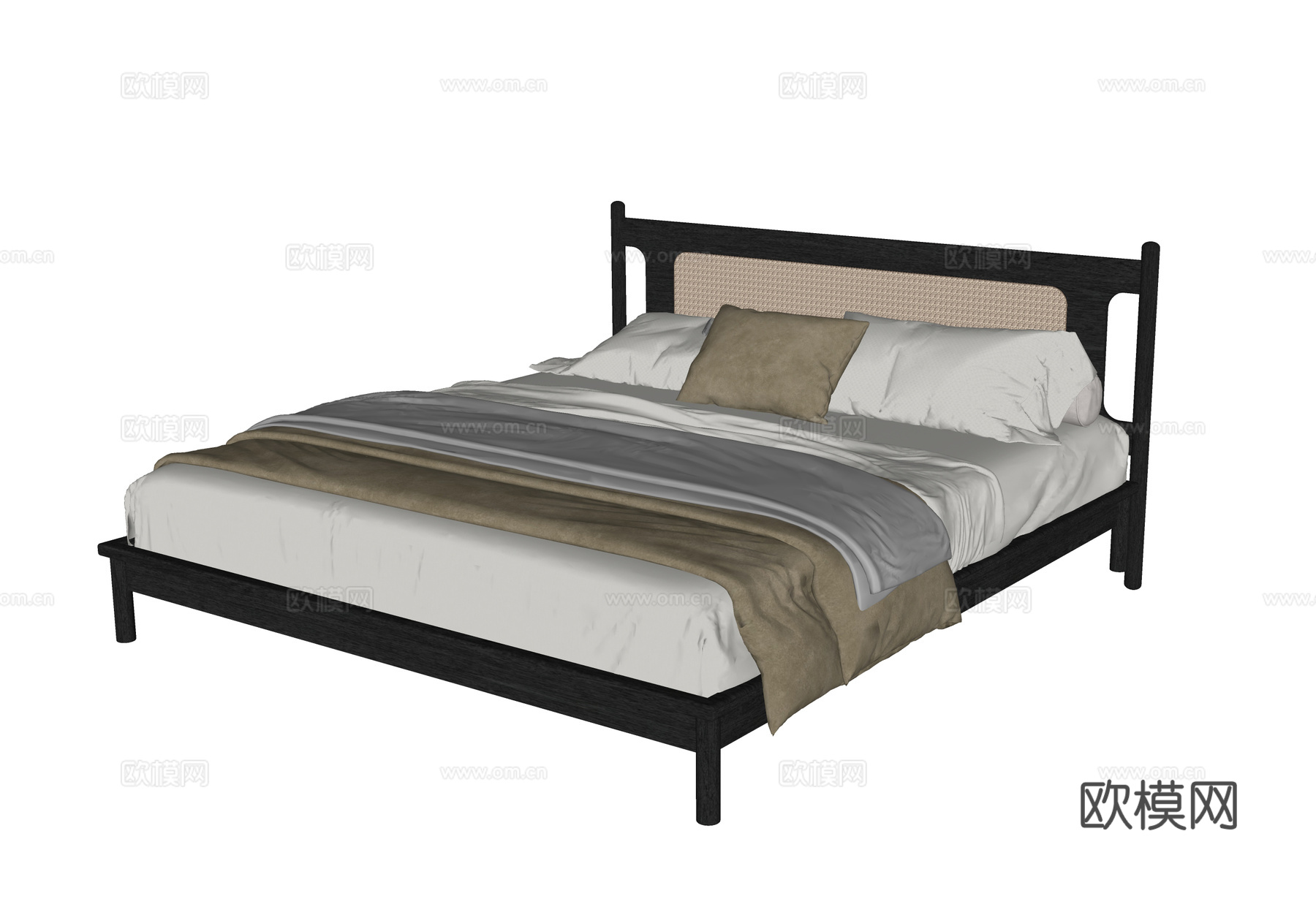 现代双人床 单人床su模型