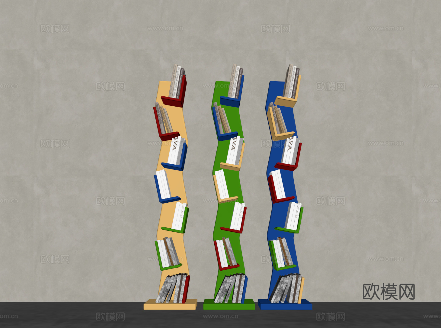 包豪斯书架 多巴胺置物架 多巴胺收纳架 孟菲斯装饰架 展示架su模型