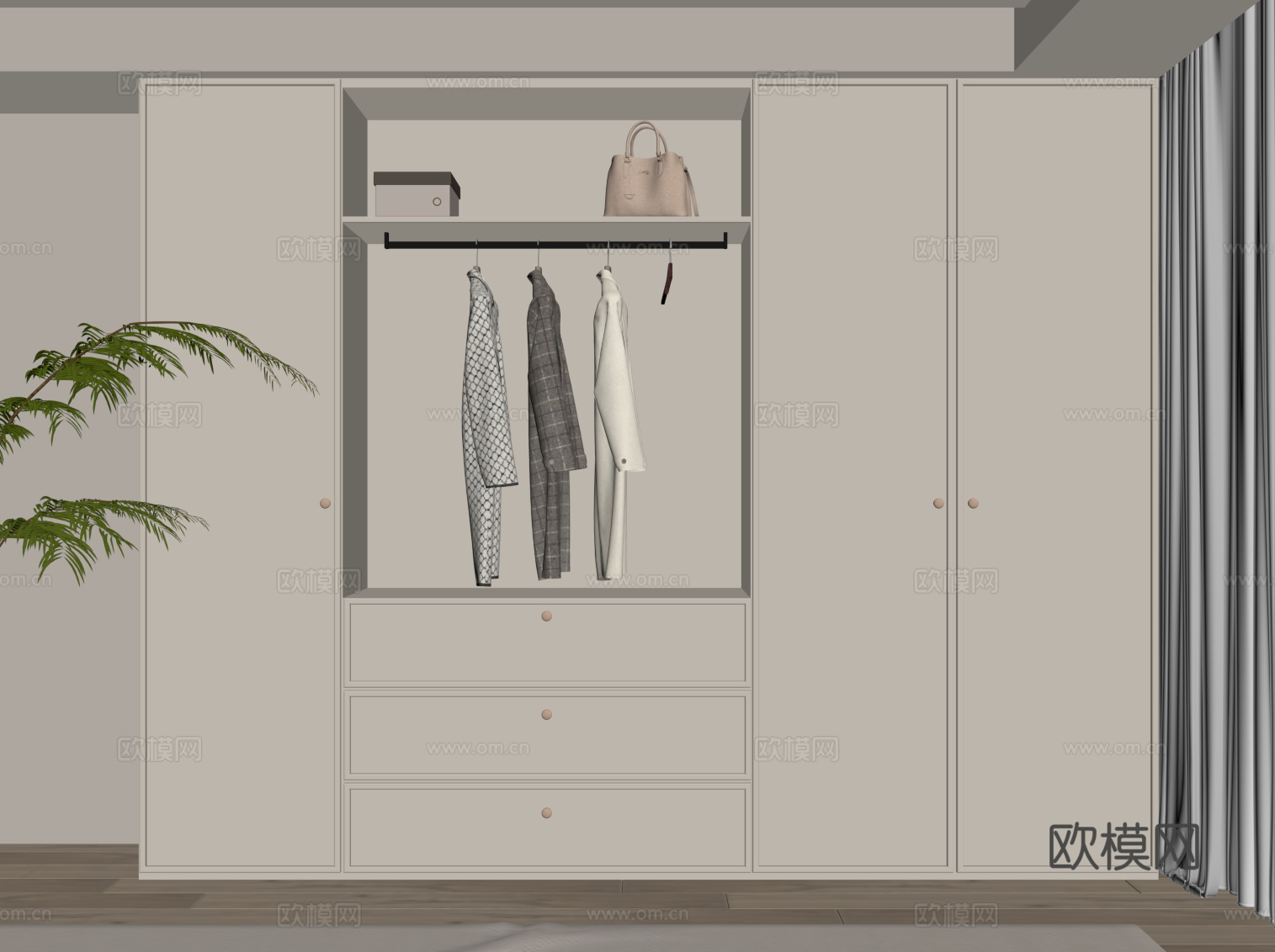 法式奶油风衣柜su模型