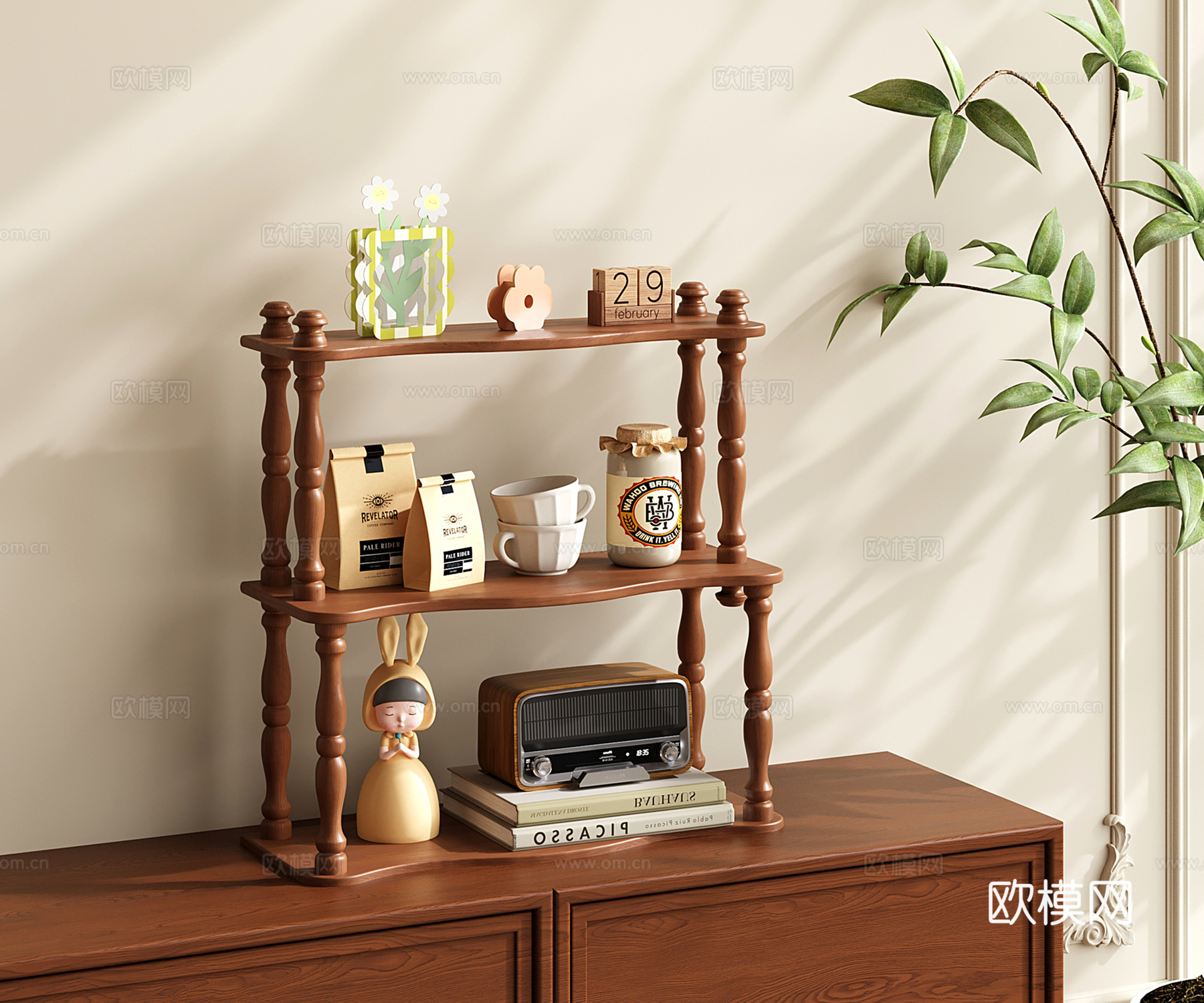 法式置物架 复古收纳架 装饰架 三层展示架 杯架su模型