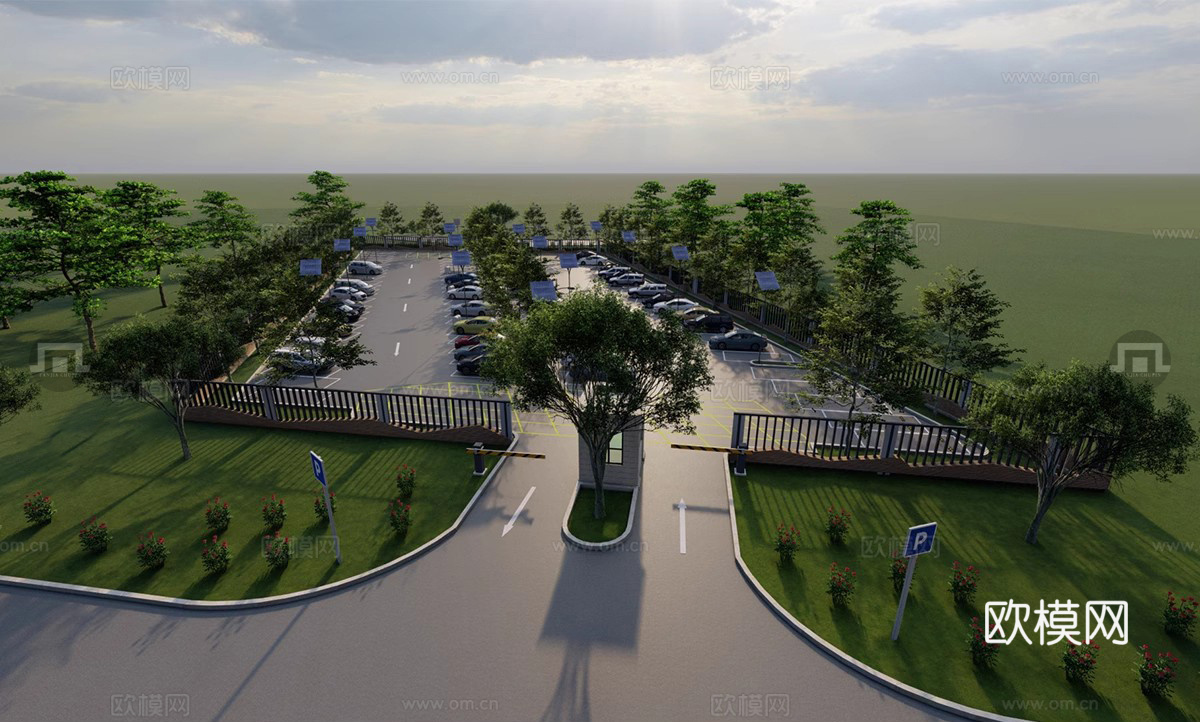 现代生态停车场 户外停车场 景区停车场su模型