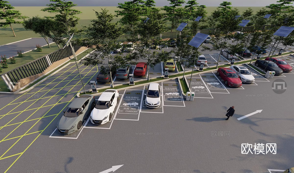 现代生态停车场 户外停车场 景区停车场su模型
