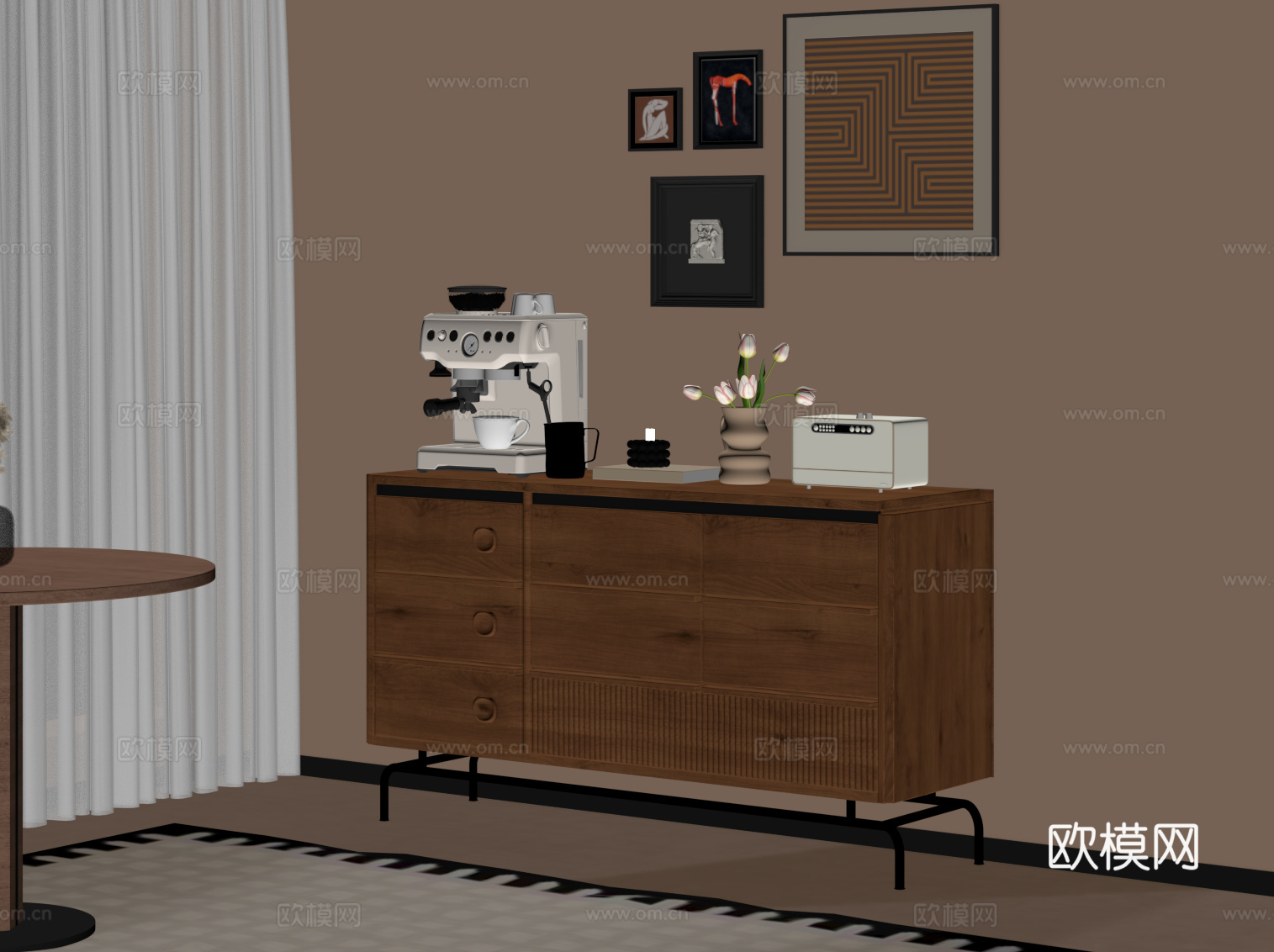 中古风餐边柜 玄关柜su模型