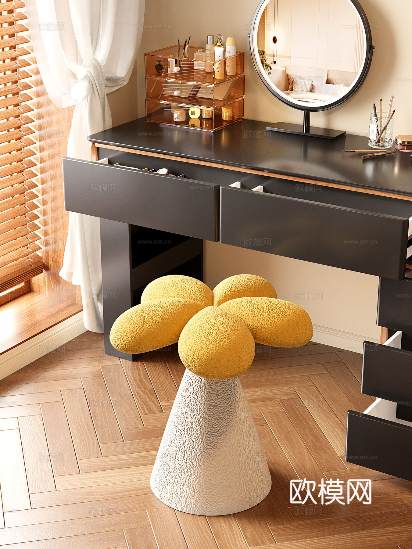 法式奶油化妆凳 梳妆凳 沙发凳 花瓣凳su模型
