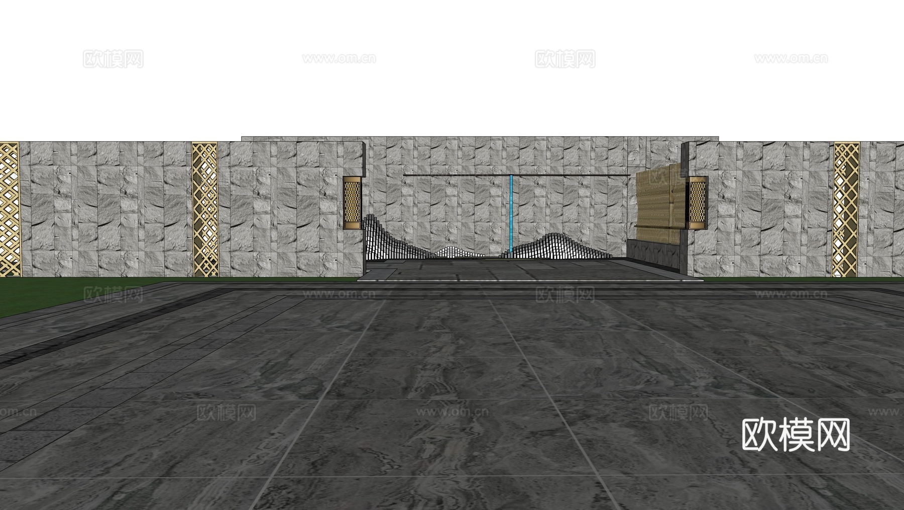 新中式景墙 入口景区 庭院景墙su模型