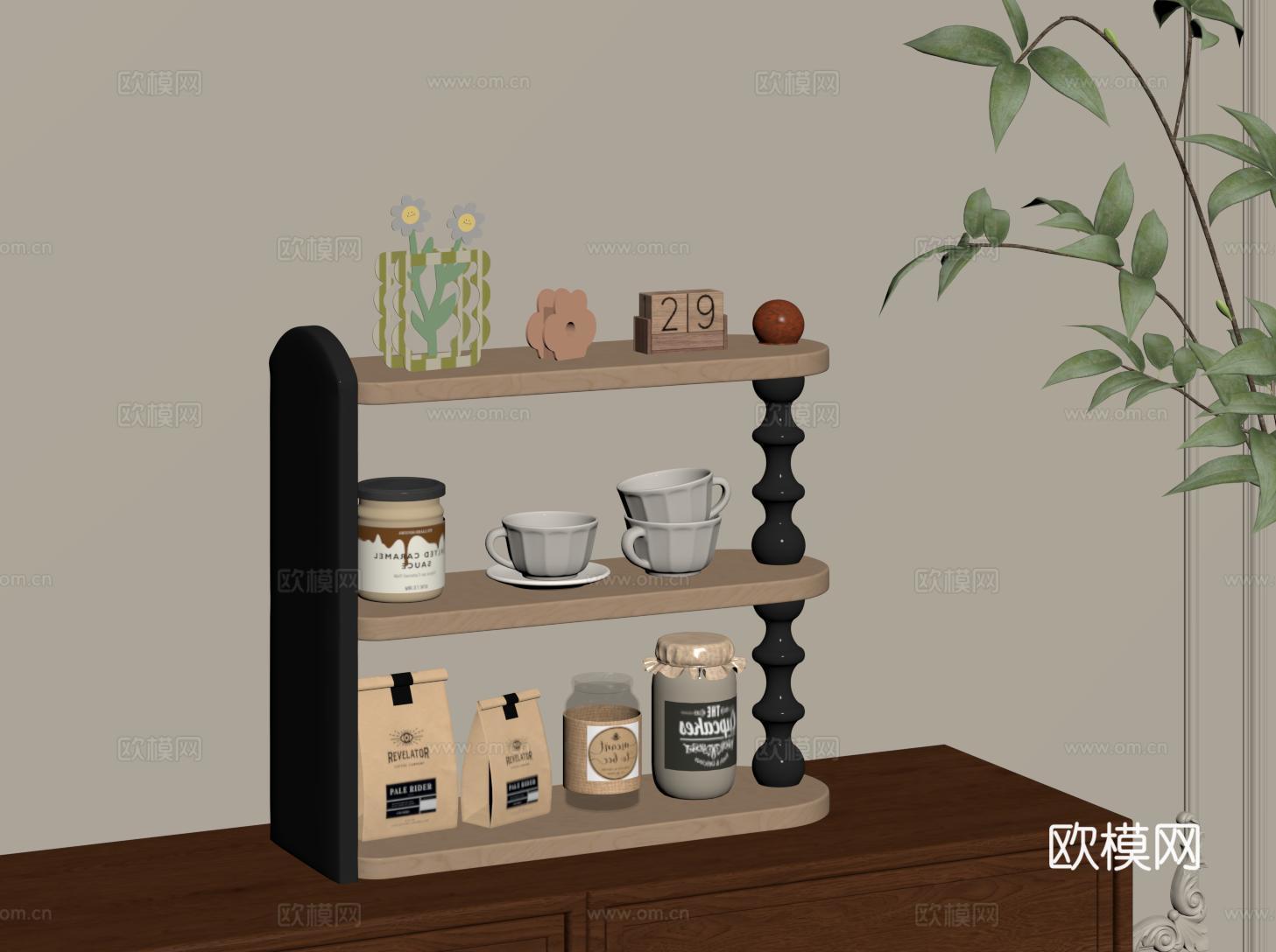 法式置物架 复古收纳架 装饰架 三层展示架 杯架su模型