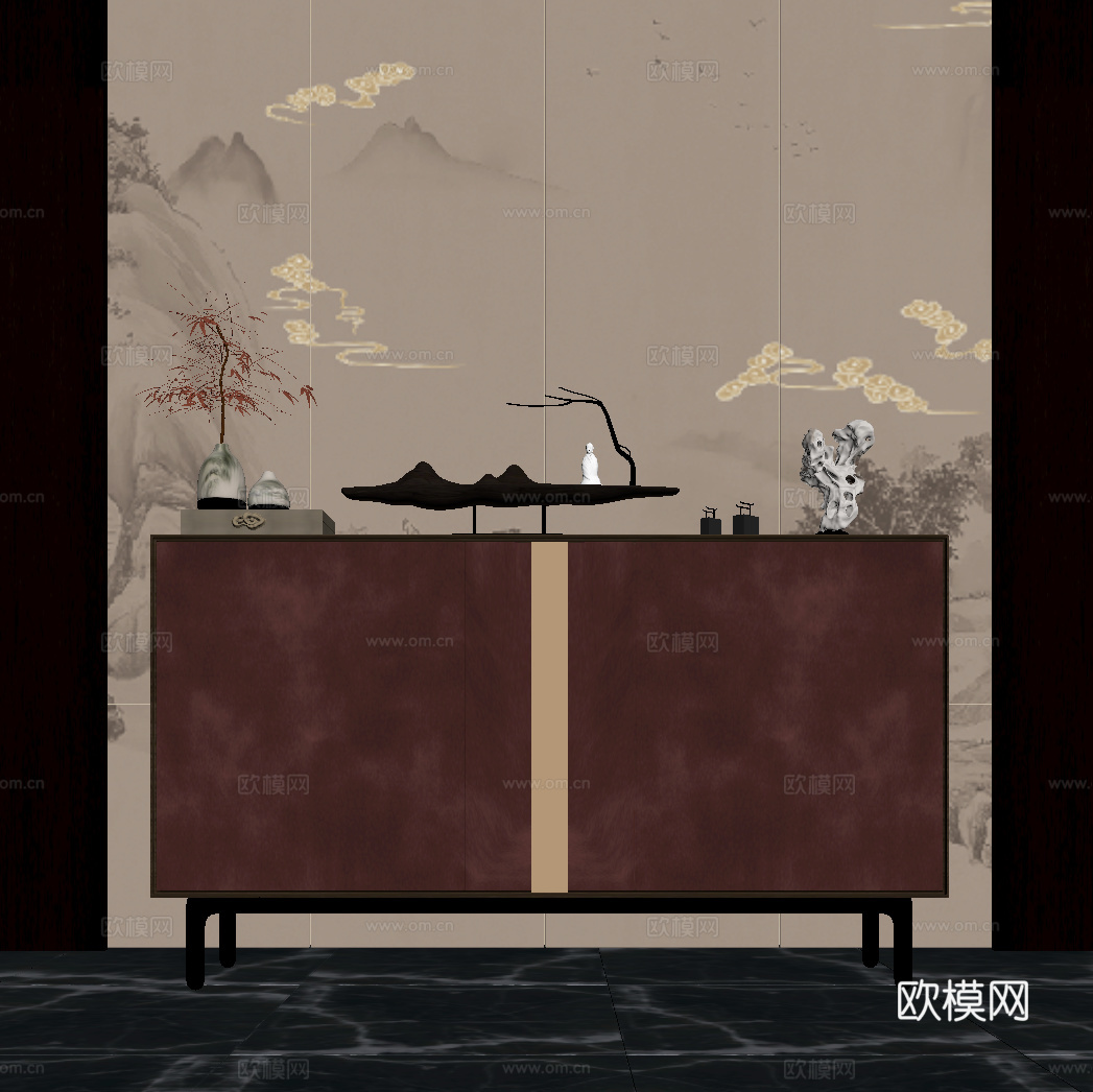 新中式玄关柜su模型