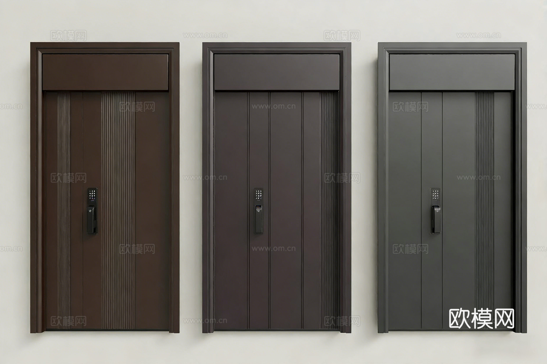 现代智能入户门 防盗门 子母门 对开门su模型