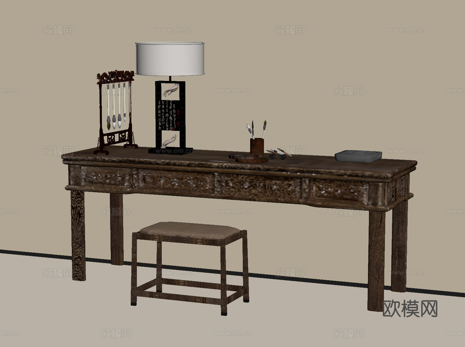侘寂风书桌椅su模型