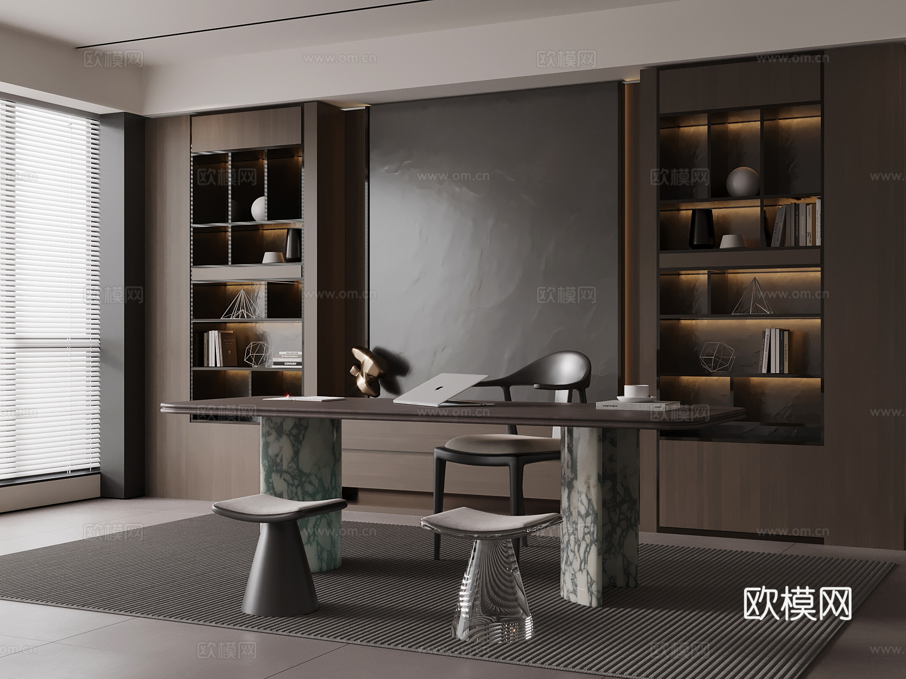 意式书房su模型