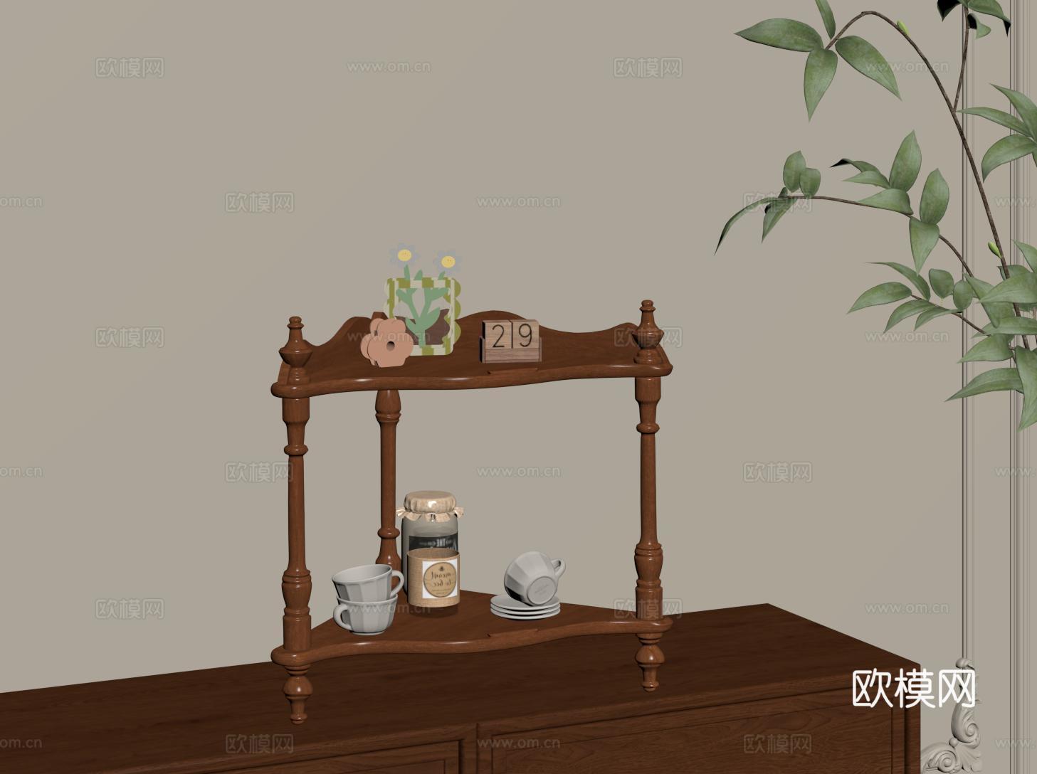 复古置物架 法式收纳架 装饰架 展示架 杯架su模型