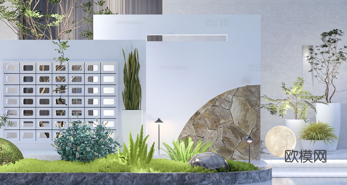 现代庭院造型景墙 入户景墙su模型