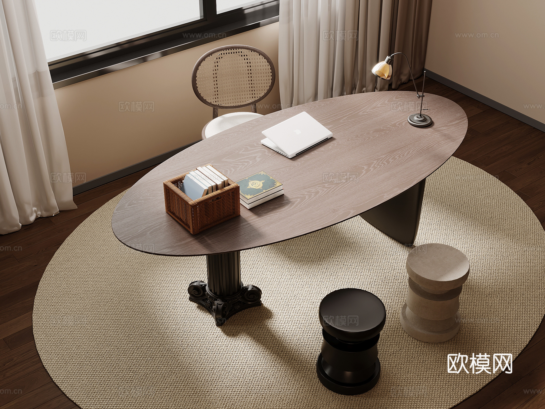 法式复古风书桌椅 办公桌椅3d模型下载