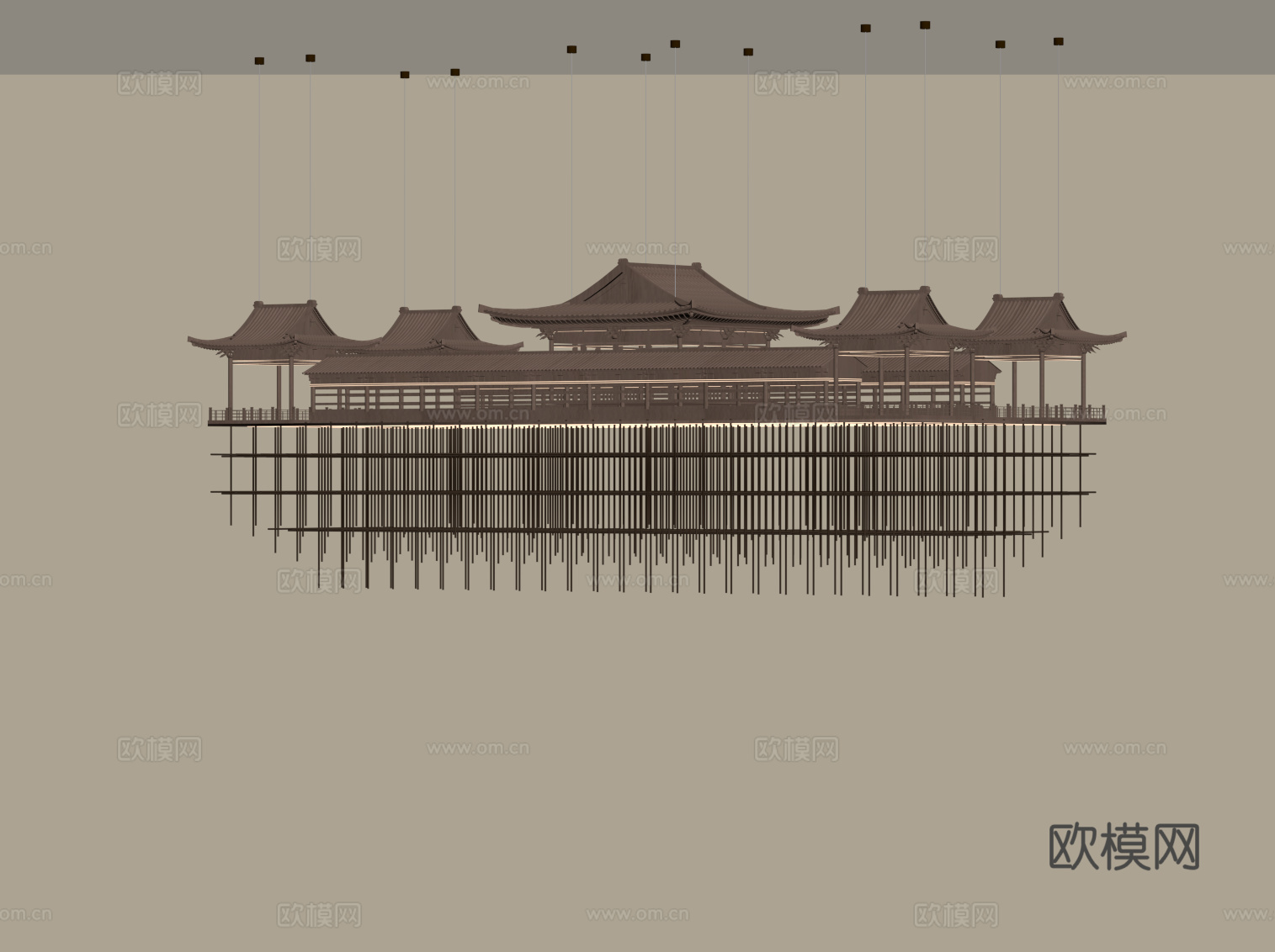 新中式吊灯su模型下载（渲染图2）