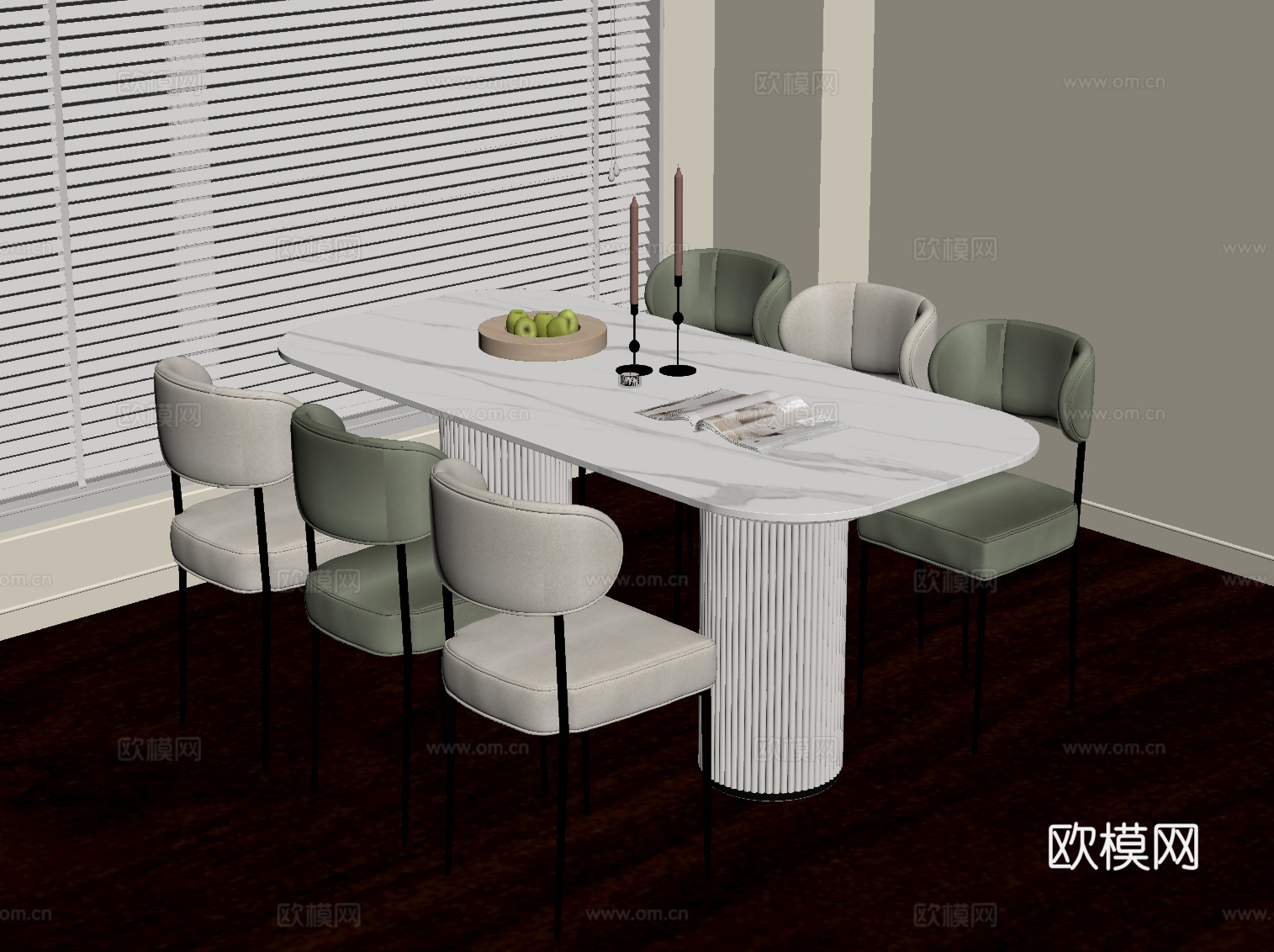 法式奶油风餐桌椅su模型