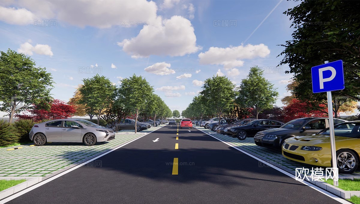 现代生态停车场 户外停车场 景区停车场su模型