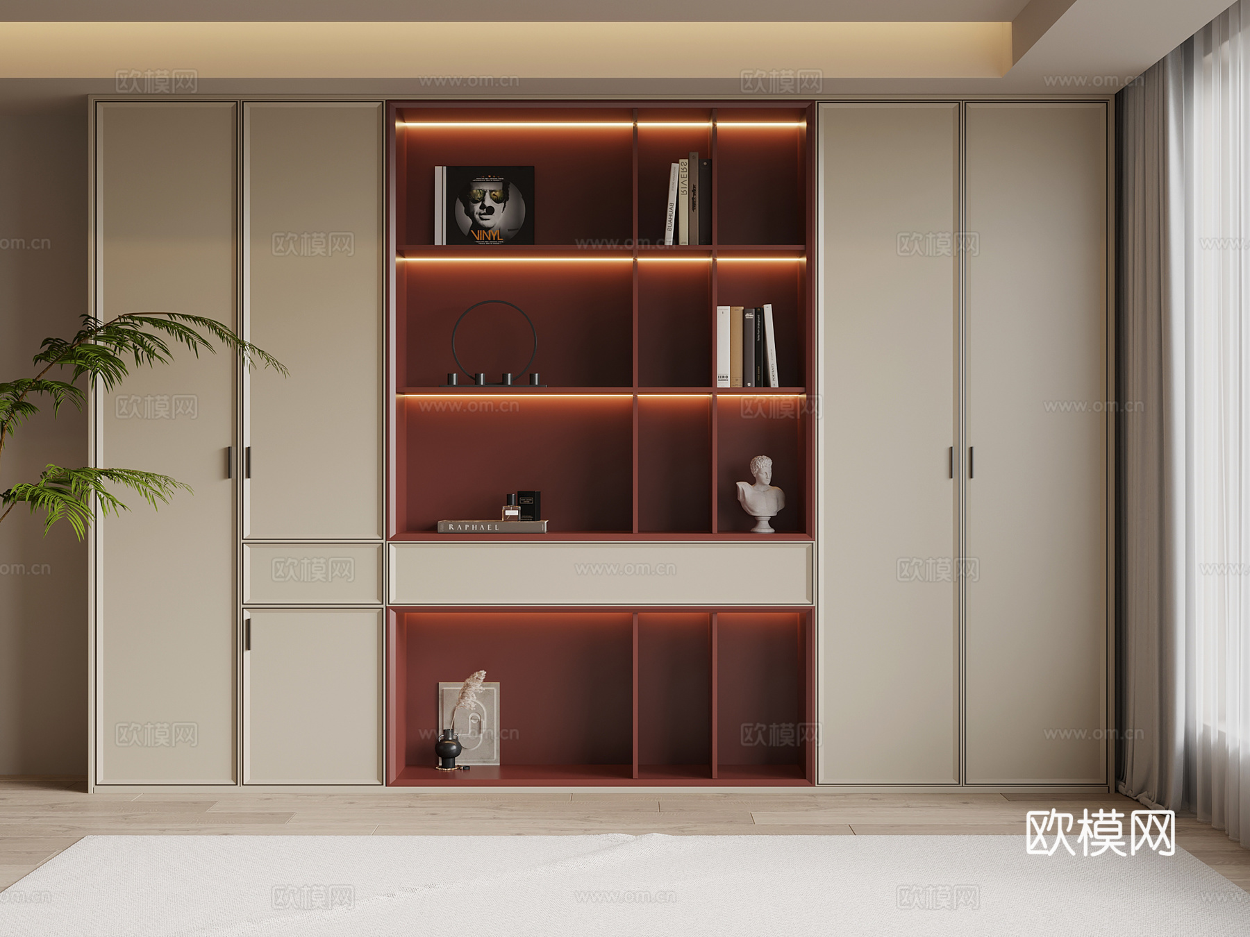 法式奶油风书柜su模型