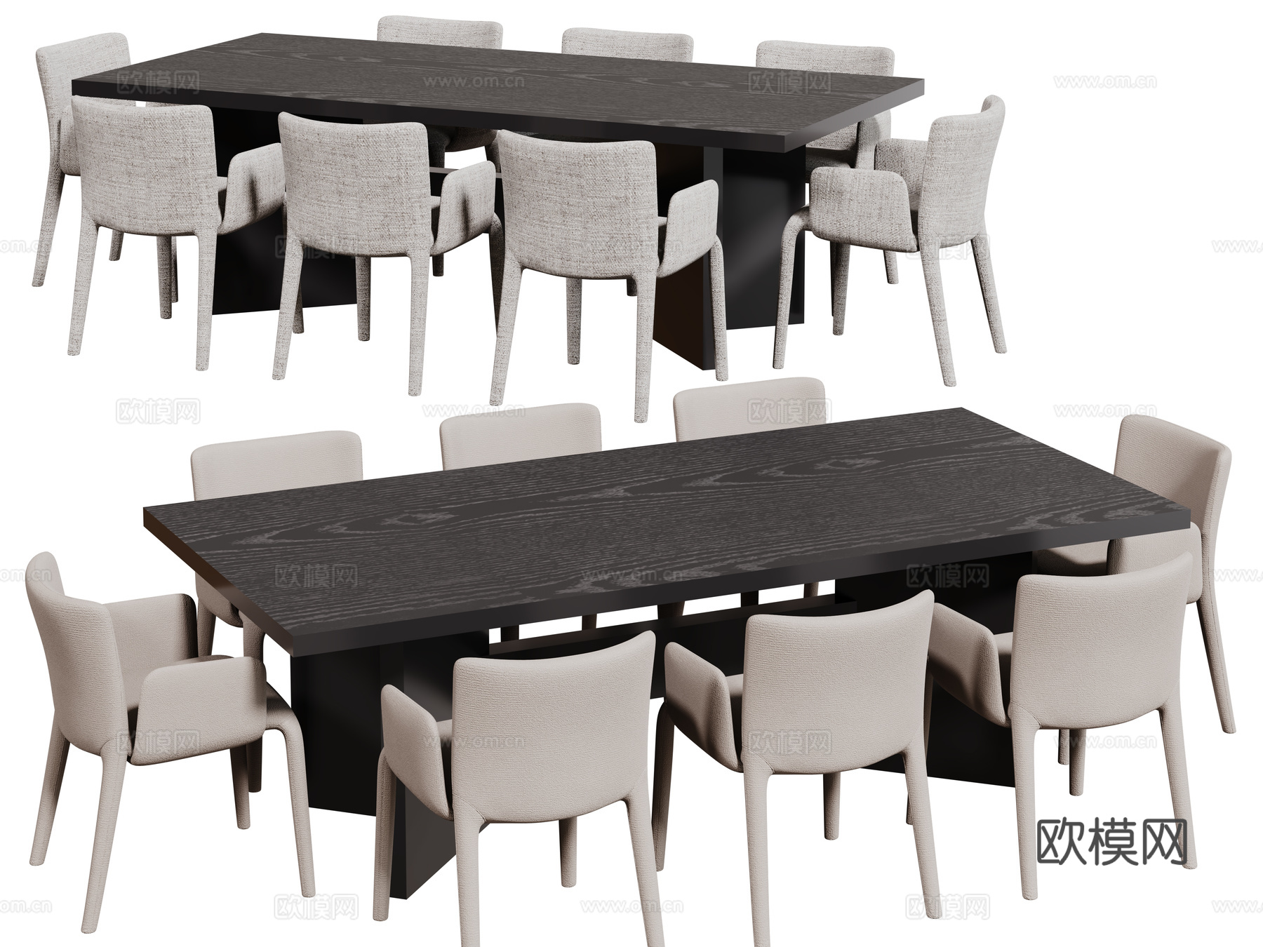 现代桌椅组合 餐桌组合 木纹桌椅 长桌 休闲桌椅su模型下载（渲染图1）