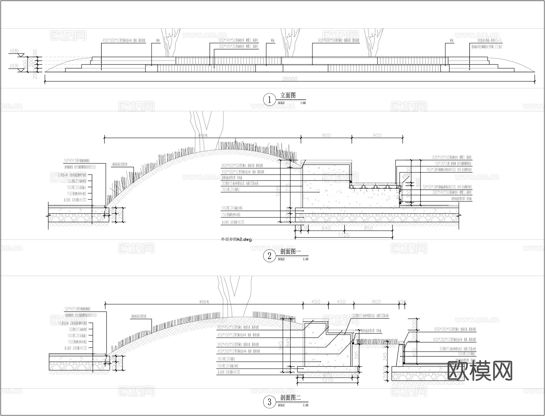 景观休闲座凳大样图cad施工图