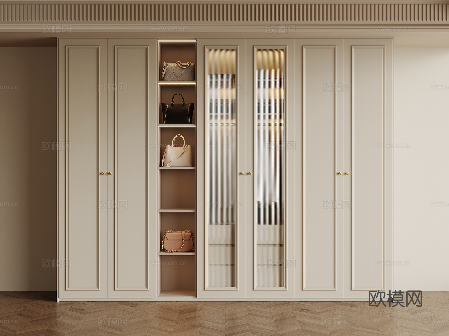 法式奶油风衣柜su模型