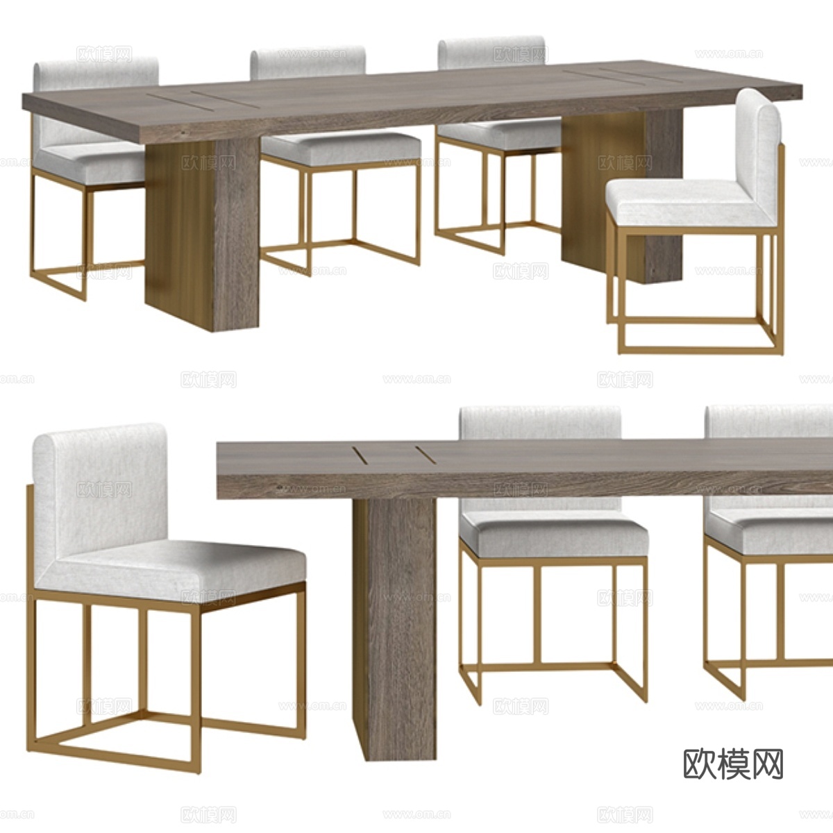 RH - 沃克斯勒边椅 &amp; 盖奇矩形餐桌3d模型下载
