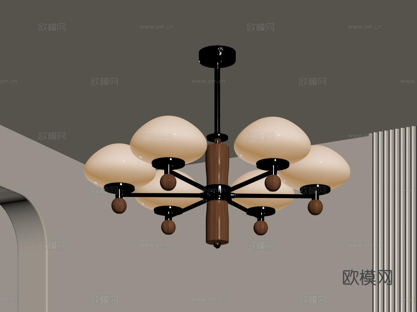 法式客厅吊灯 中古六头吊灯 餐厅吊灯 卧室吊灯su模型