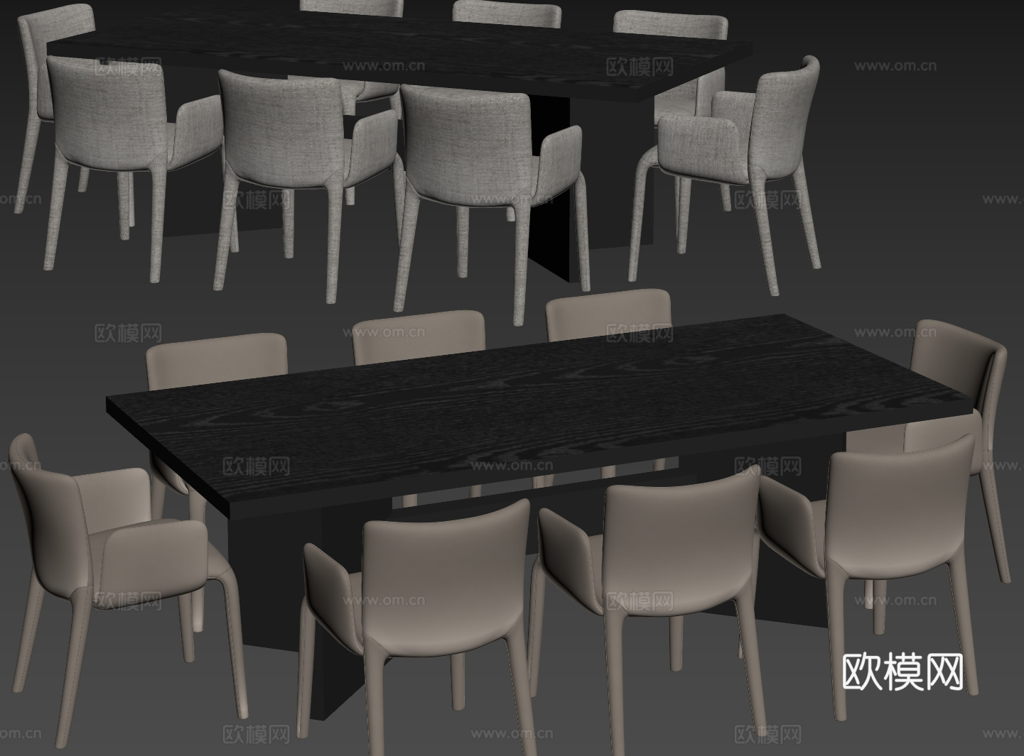 现代桌椅组合 餐桌组合 木纹桌椅 长桌 休闲桌椅su模型下载（渲染图2）