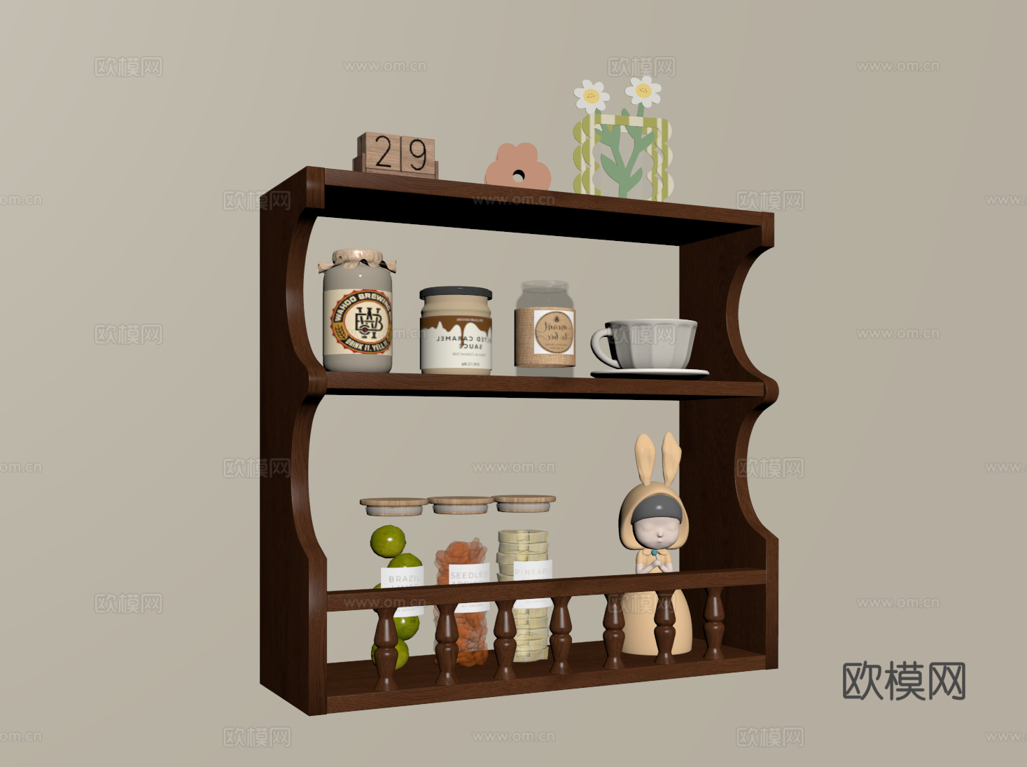 法式置物架 复古收纳架 壁挂手办展示架 书架 杯子架su模型