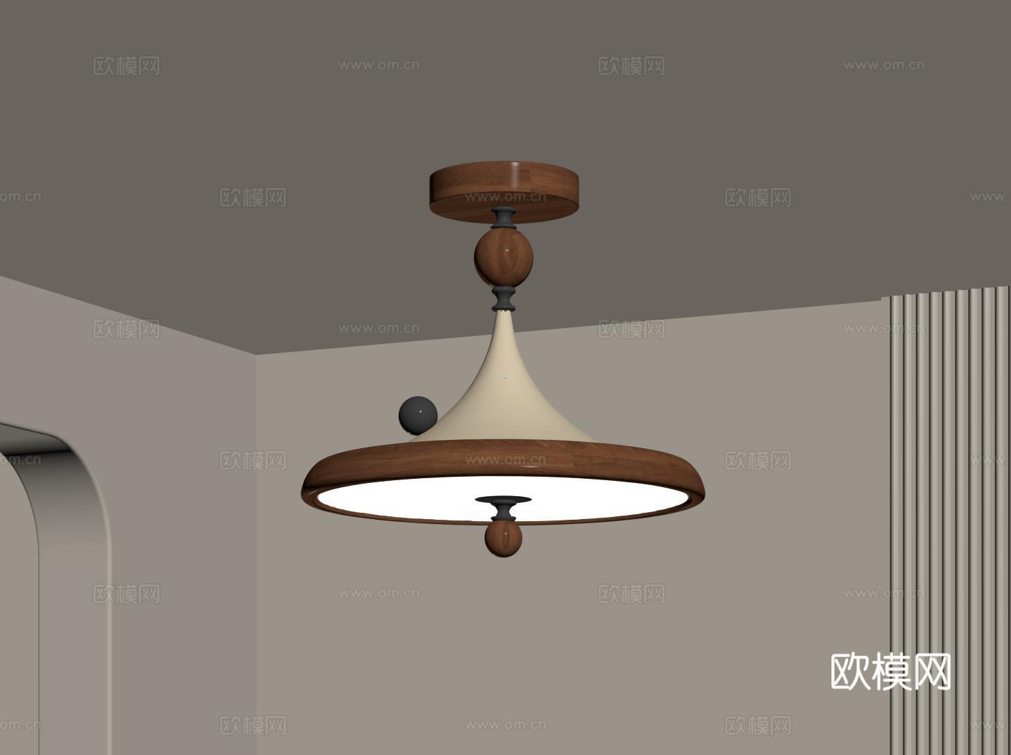 中古圆盘吸顶灯 复古飞碟吸顶灯 卧室吸顶灯su模型