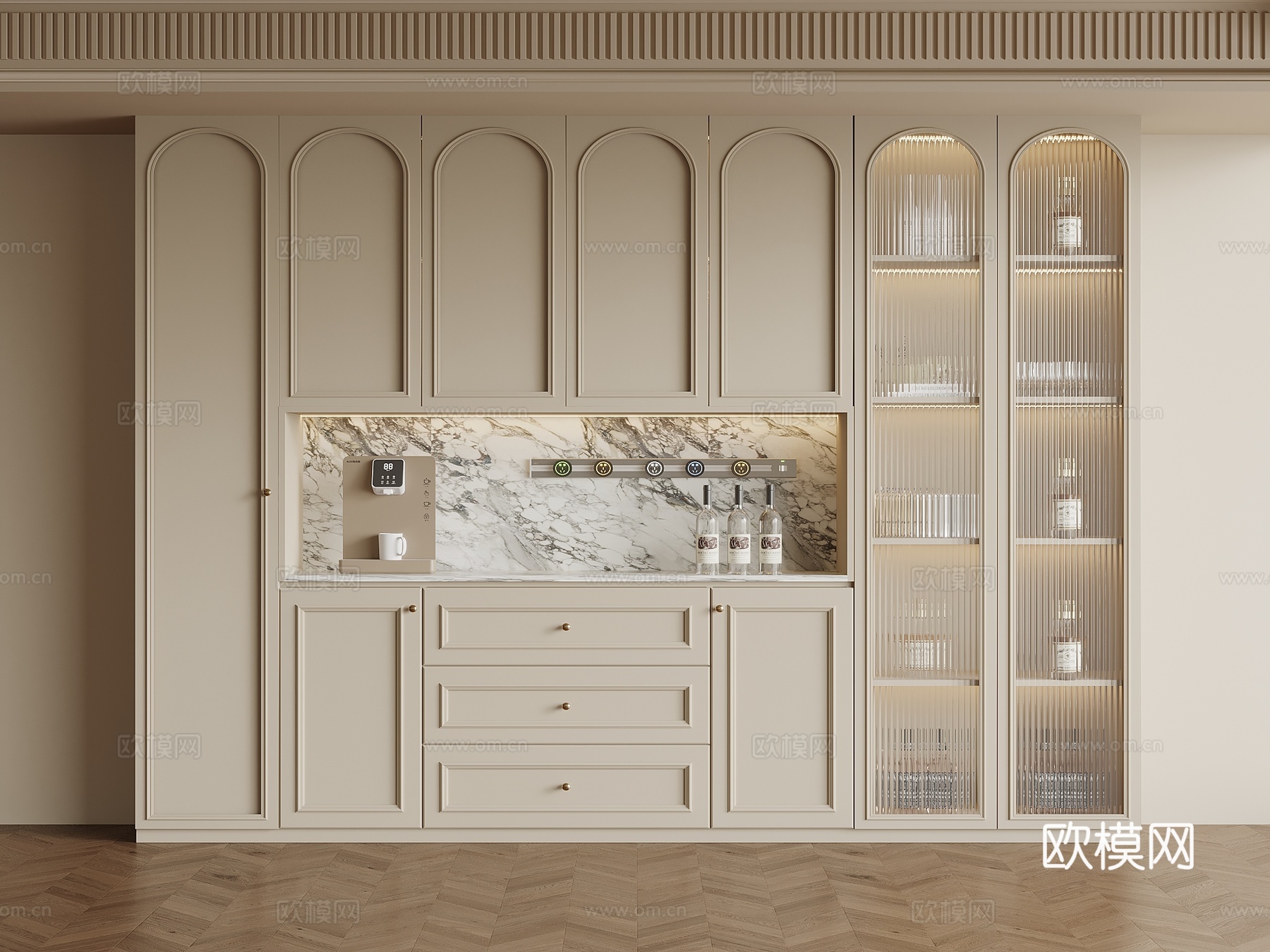 法式奶油风酒柜 餐边柜su模型