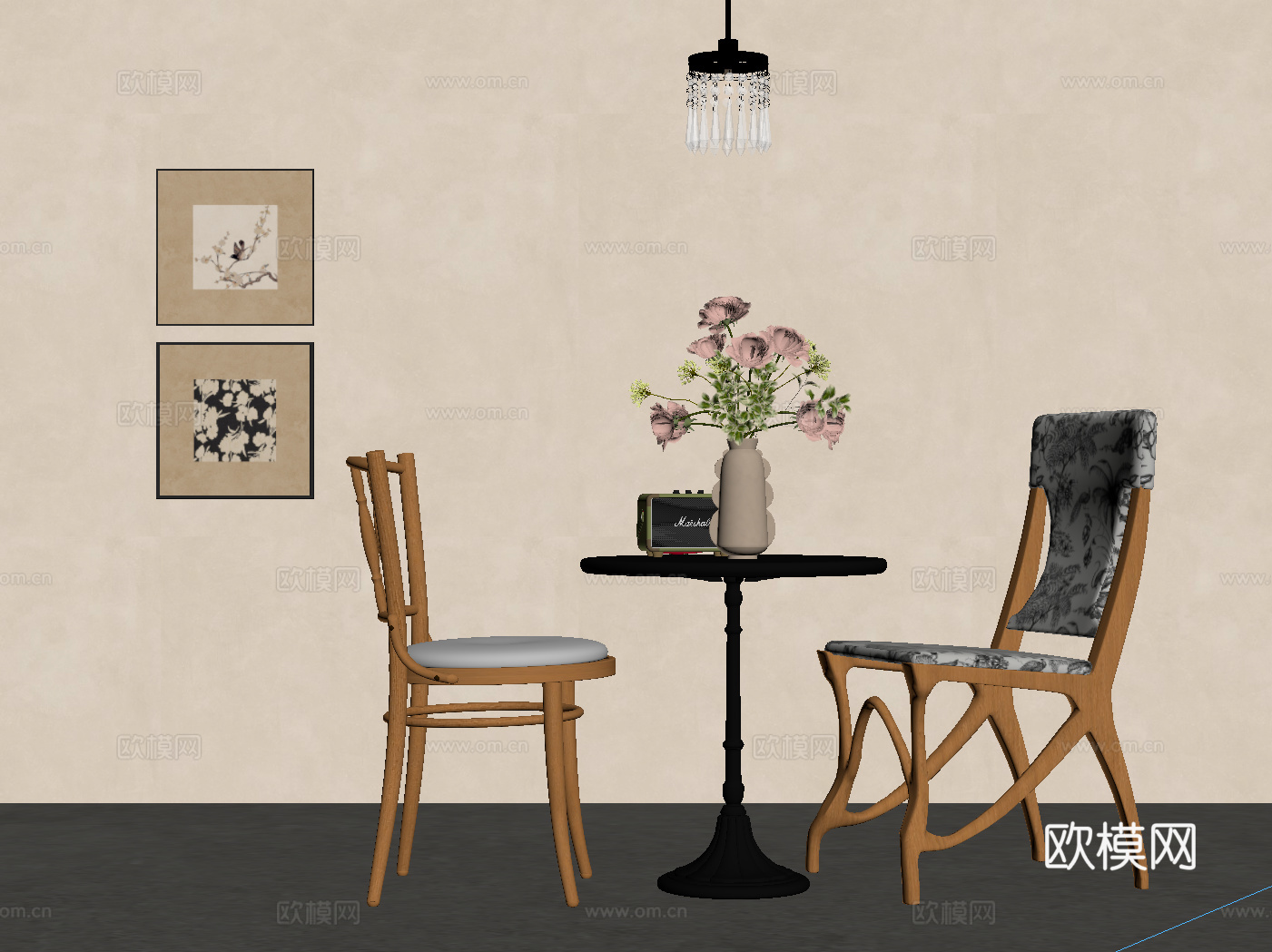 中古风洽谈桌椅su模型
