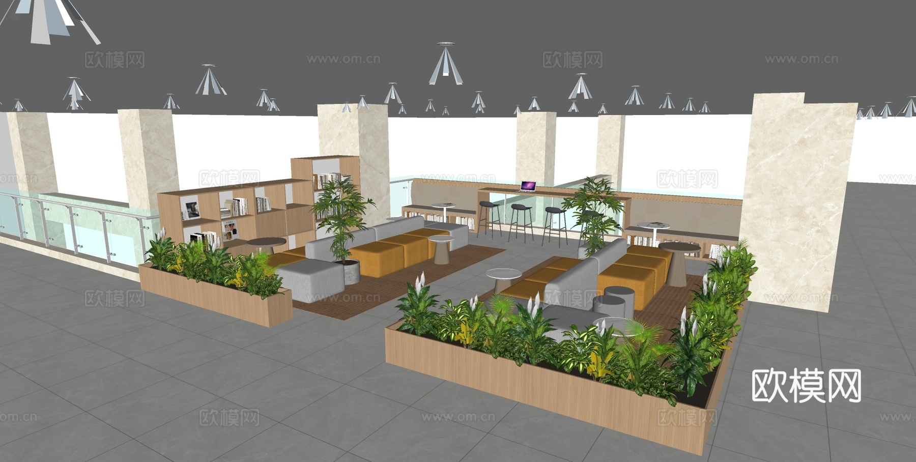 休息区 多人沙发 模块化沙发su模型